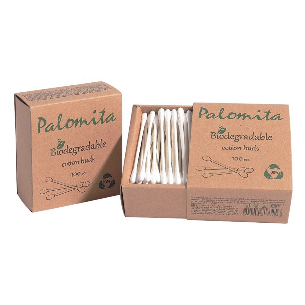 Disposable Qtips Paper Stick Cotton Ear Buds in Kraft Paper Box